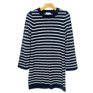 Madewell Size S Stripe Merino Wool Sweater Dress Tunic Button Sleeve